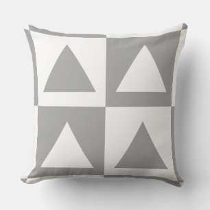 Trendy Gray&White Checker&Triangle Pattern Throw Pillow