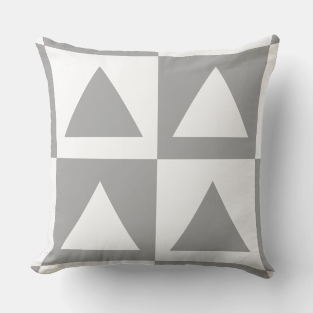 Trendy Gray&White Checker&Triangle Pattern Throw Pillow (Front)