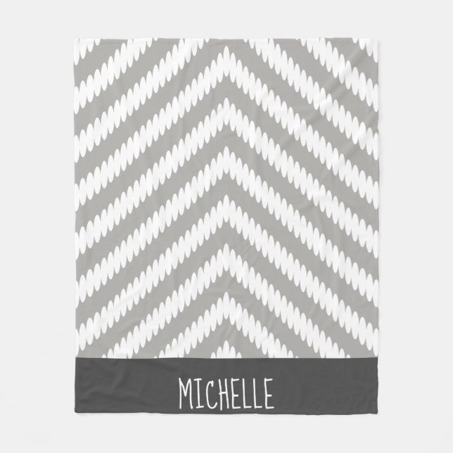 Trendy Gray White Chevron Arrows & Name Fleece Blanket (Front)