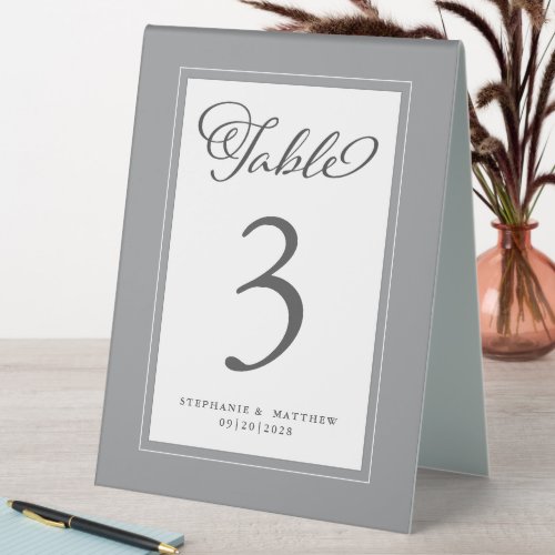 Trendy Gray  White Elegant Wedding Reception Chic Table Tent Sign