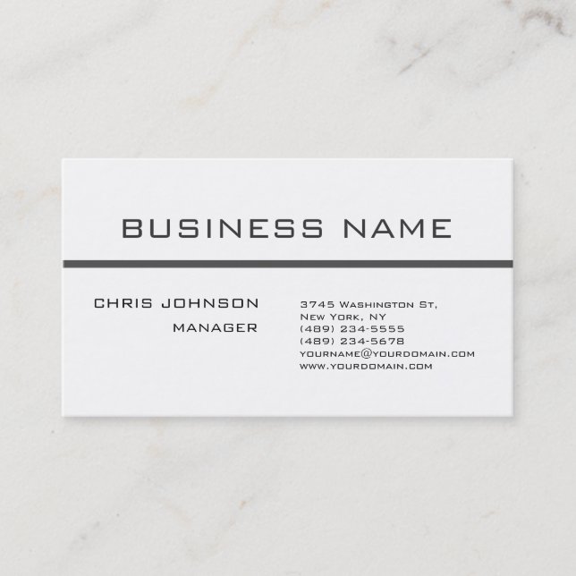 Trendy Gray  White Plain Clean Business Card (Front)