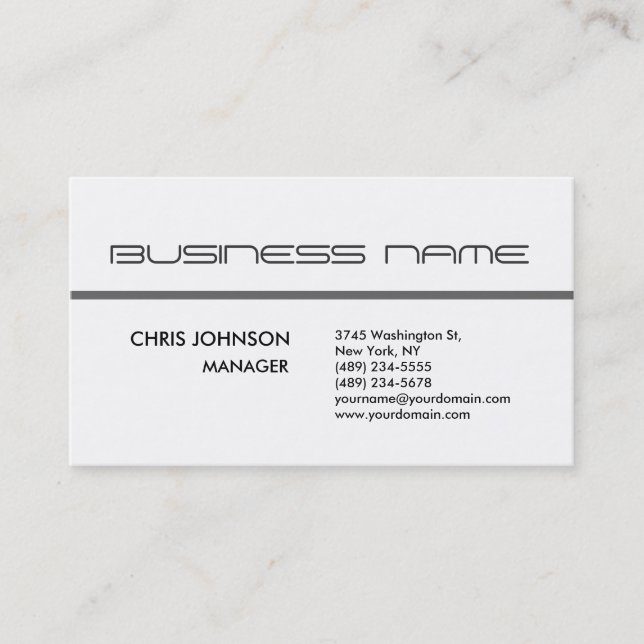 Trendy Gray White Plain Standard Business Card (Front)