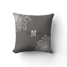 Trendy Gray With White Flowers & Name Pillow