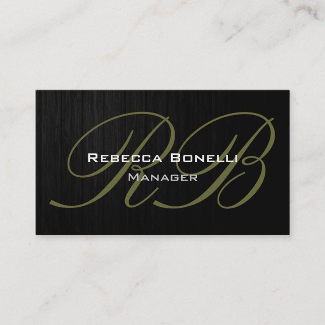 Trendy Gray Wood Pattern Monogram Business Card (Front)
