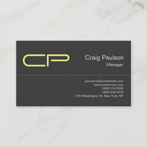 Trendy Gray Yellow Chic Monogram Business Card