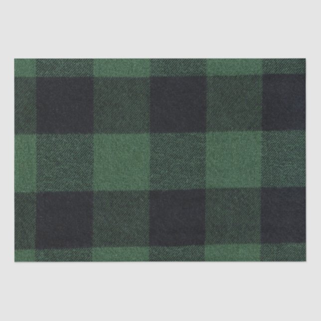 Trendy Green and Black Buffalo Plaid Cozy Tissue Paper (Front)