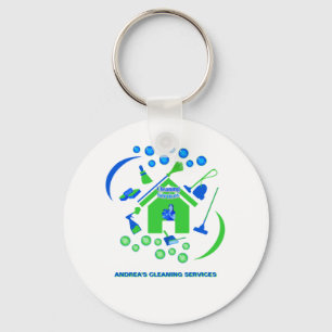 Trendy Green and Blue Cleaning Services Cute Keychain