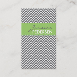 Trendy Green and Gray Chevron Business Cards