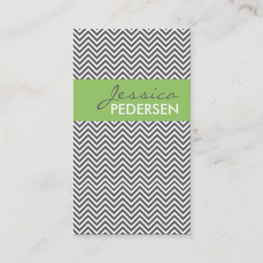 Customizable Trendy Green and Gray Chevron Business Cards
