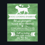 Trendy Green and White Custom Dog Grooming Flyer<br><div class="desc">Freshen up your pet business marketing with this trendy green and white dog grooming flyer. The refreshing green background combined with a clean, modern design is perfect for capturing the attention of potential clients for your dog grooming services. This flyer offers customizable text fields, allowing you to easily edit your...</div>