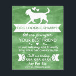 Trendy Green and White Custom Dog Grooming Flyer<br><div class="desc">Freshen up your pet business marketing with this trendy green and white dog grooming flyer. The refreshing green background combined with a clean, modern design is perfect for capturing the attention of potential clients for your dog grooming services. This flyer offers customizable text fields, allowing you to easily edit your...</div>