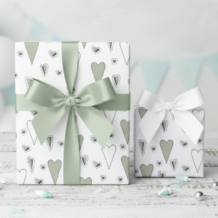 Trendy Green and White Gender Neutral Hearts Wrapping Paper