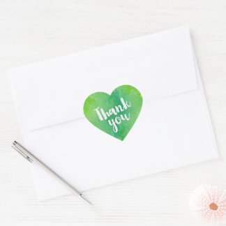 Trendy Green and Yellow Watercolor Thank You Heart Sticker