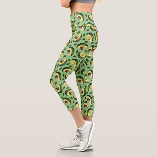 Trendy Green Avocado Pattern Capri Leggings