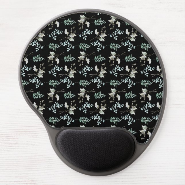 Trendy Green Black Botanical Leaves Gel Mouse Pad (Front)