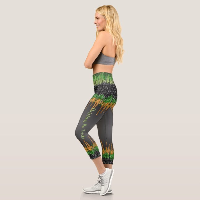 Trendy green black glam dripping Halloween theme Capri Leggings (Left)