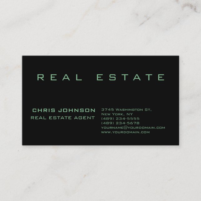Trendy Green Black Real Estate Agent Business Card (Front)