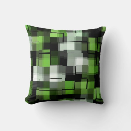 Trendy Green Black White Abstract Plaid Throw Pillow