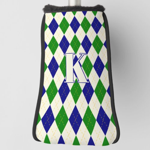 Trendy Green Blue Argyle Pattern Modern Monogram Golf Head Cover