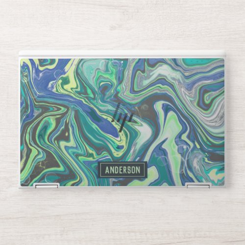 Trendy Green blue marbling design HP Laptop Skin