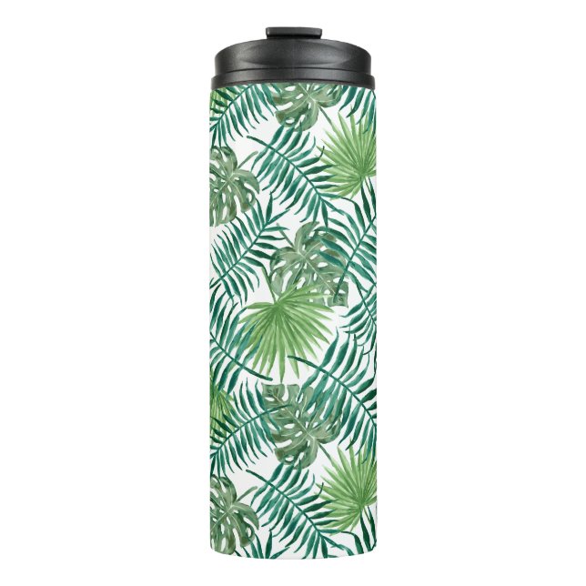 Trendy Green Botanical Palm Leaves Thermal Tumbler (Front)