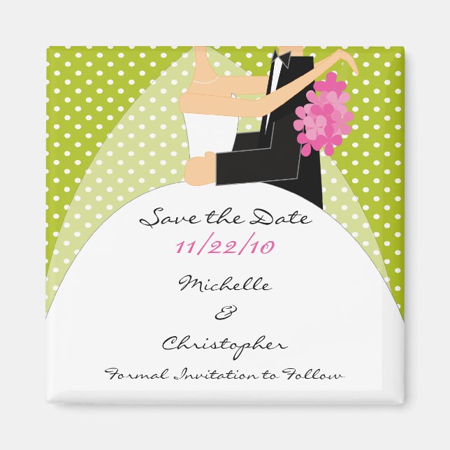 Trendy Green Bride & Groom Save The Date Magnet (Front)