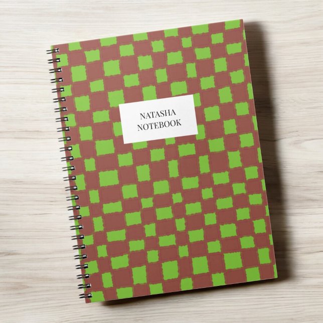 Trendy Green Brown Checkerboard Pattern Notebook (Creator Uploaded)
