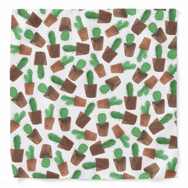 Trendy green brown watercolor cactus pattern bandana (Front)
