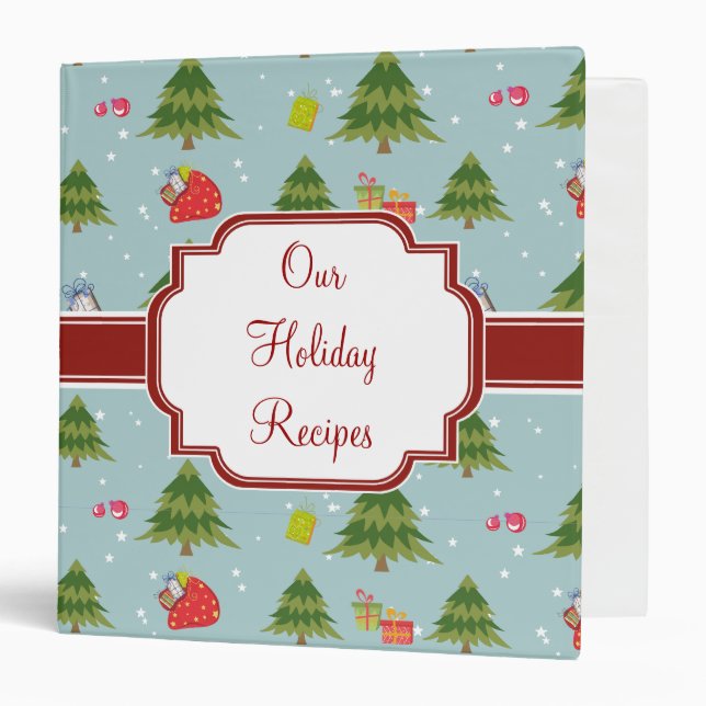 Trendy Green Christmas Tree Recipe binders (Front/Inside)