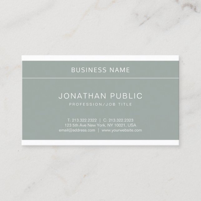 Trendy Green Creative Minimalistic Design Luxury Business Card (Front)