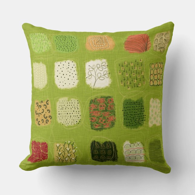 Trendy Green Doodle Designs Throw Pillow (Front)