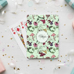 Trendy Green Flowers &amp; Hummingbird Monogram Poker Cards