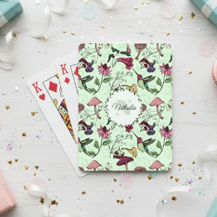 Trendy Green Flowers & Hummingbird Monogram Poker Cards