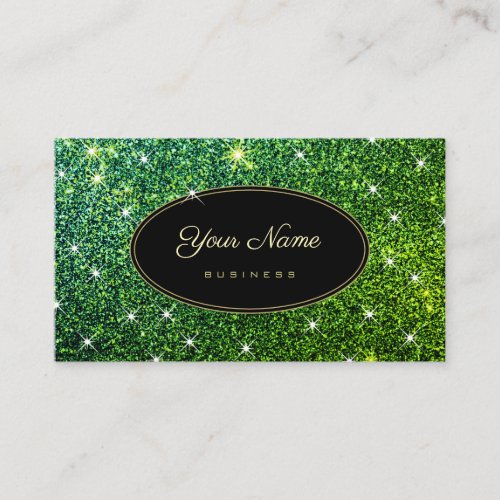 Trendy Green Glitter Glam Luminous Stars Elegant Business Card