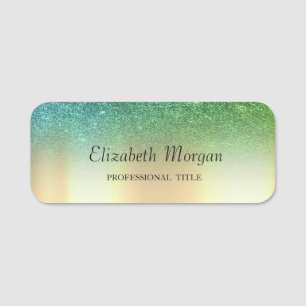 Trendy Green Glitter,Gold Name Tag