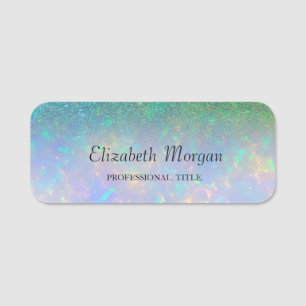 Trendy Green Glitter Opal Name Tag