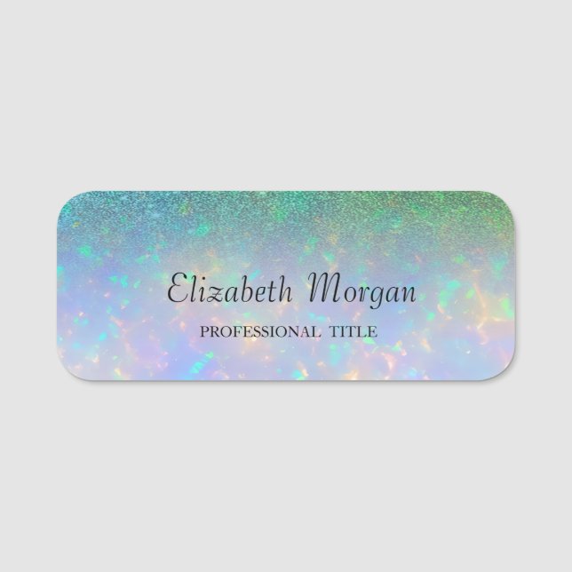 Trendy Green Glitter Opal Name Tag (Front)
