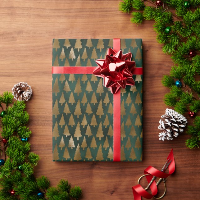 Trendy Green & Gold Christmas Tree Holiday Wrapping Paper (Holiday Gift)