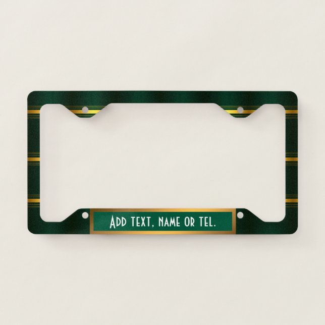 Trendy Green Gold Luxury Linen Texture Collection License Plate Frame (Front)
