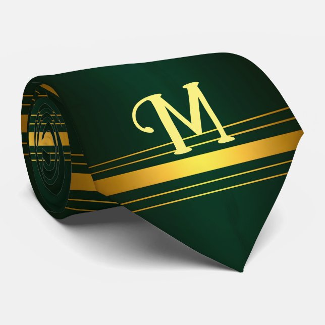 Trendy Green Gold Luxury Linen Texture Collection Neck Tie (Rolled)