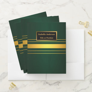Trendy Green Gold Luxury Linen Texture Collection Pocket Folder