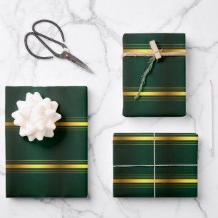 Trendy Green Gold Luxury Linen Texture Collection Wrapping Paper Sheets