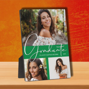 Trendy Green Graduation Photo Collage Plaque