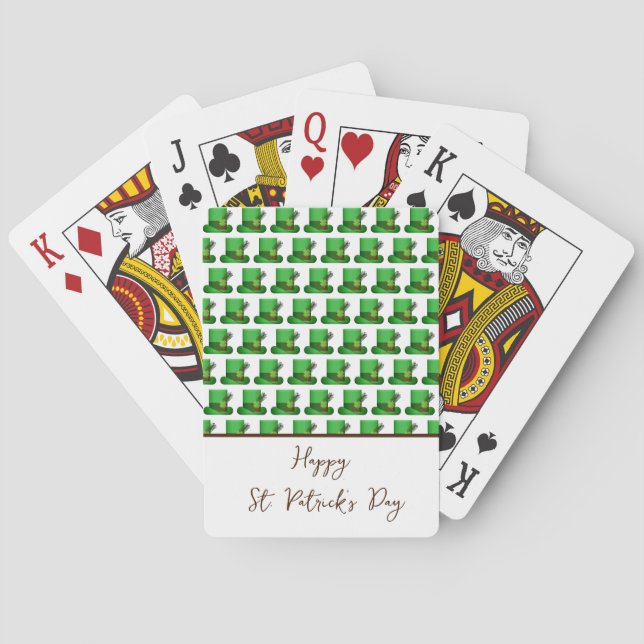 Trendy Green Hats Pattern St. Patrick's Day Poker Cards (Back)