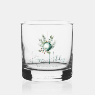 Trendy Green Holiday Party Custom Christmas Whiskey Glass
