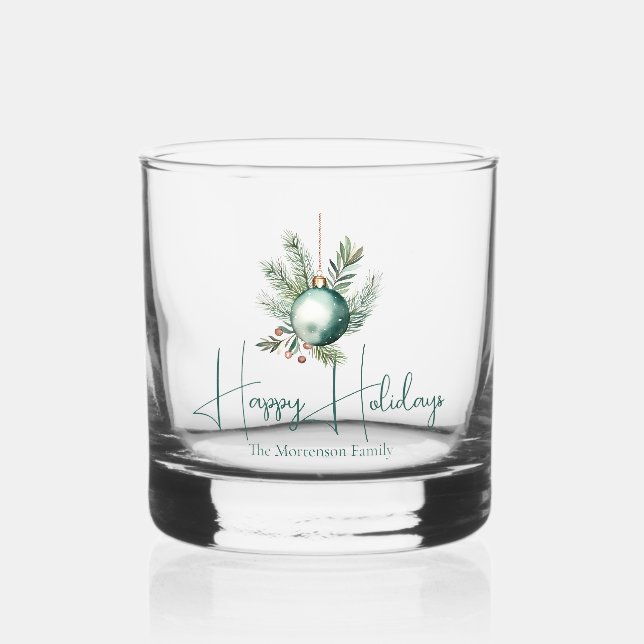 Trendy Green Holiday Party Custom Christmas Whiskey Glass (Front)