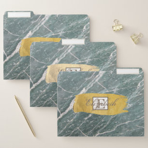 Trendy Green Marble, Gold Brush Stroke File Folder