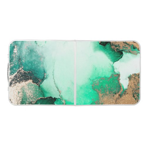 Trendy Green Marble Gold Touch Beer Pong Table