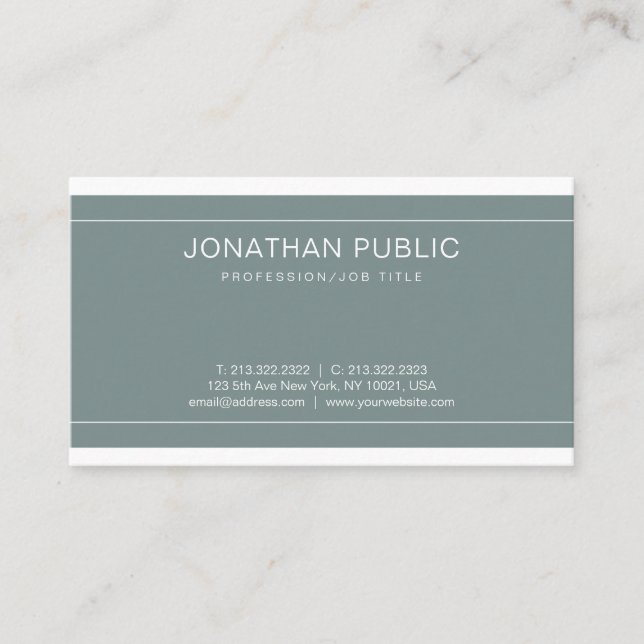 Trendy Green Minimalist Elegant Luxury Plain Business Card (Front)