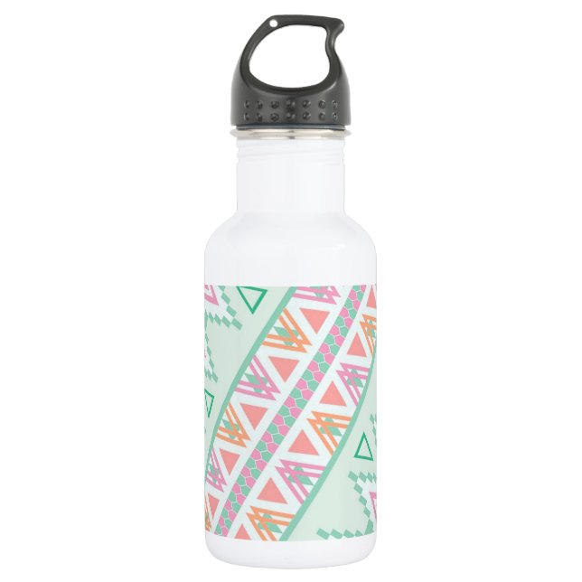 Trendy Green Orange  Andes Tribal Zigzag Pattern Water Bottle (Front)